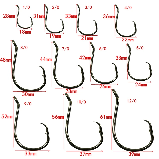 50pcs 1/0-12/0 Octopus Circle Barbed Fishing Hooks Saltwater Fly Carp  Offset Hooks Single