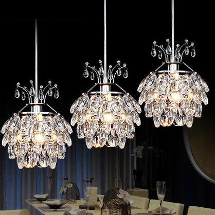 

European LED crystal 1/3 head pendant lamp simple creative modern stylish restaurant aisle lamp pendant light ZA9072
