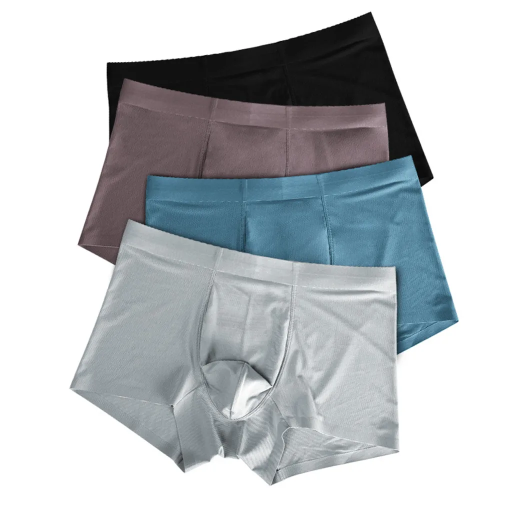 

4XL Mens Fashion Breathable Ice Silk Underwear Silk Non-Slip Thin Pouch Underpants