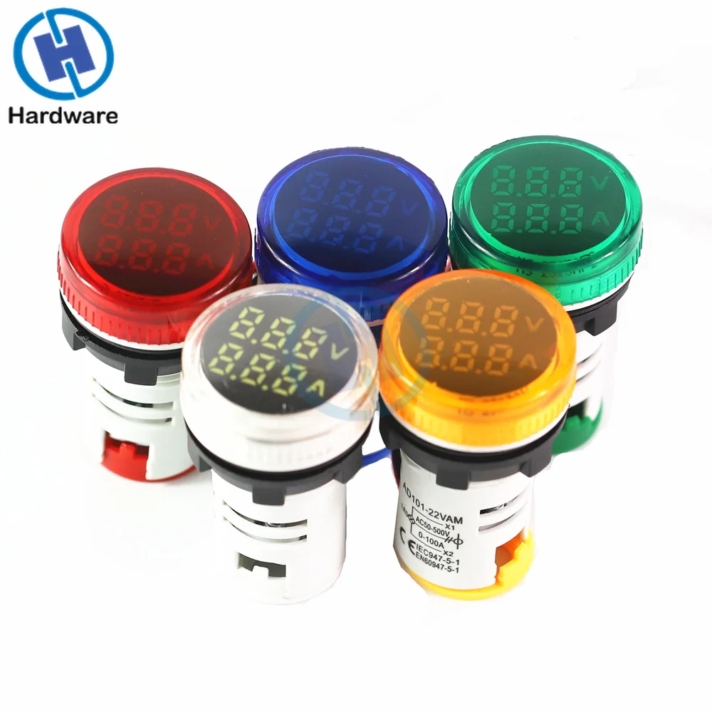 

22mm Panel Installation LED Light Display Mini Voltmeter Ammeter Digital Tester Measuring AC 50-500V 0-100A