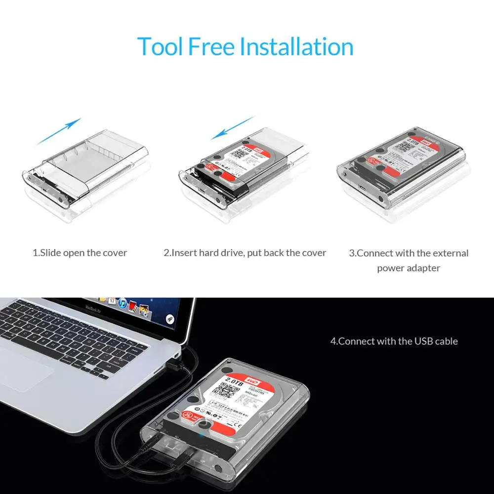  ORICO 35 pulgadas SATA a USB 31 tipo C adaptador de caja de disco duro transparente SSD para caja d