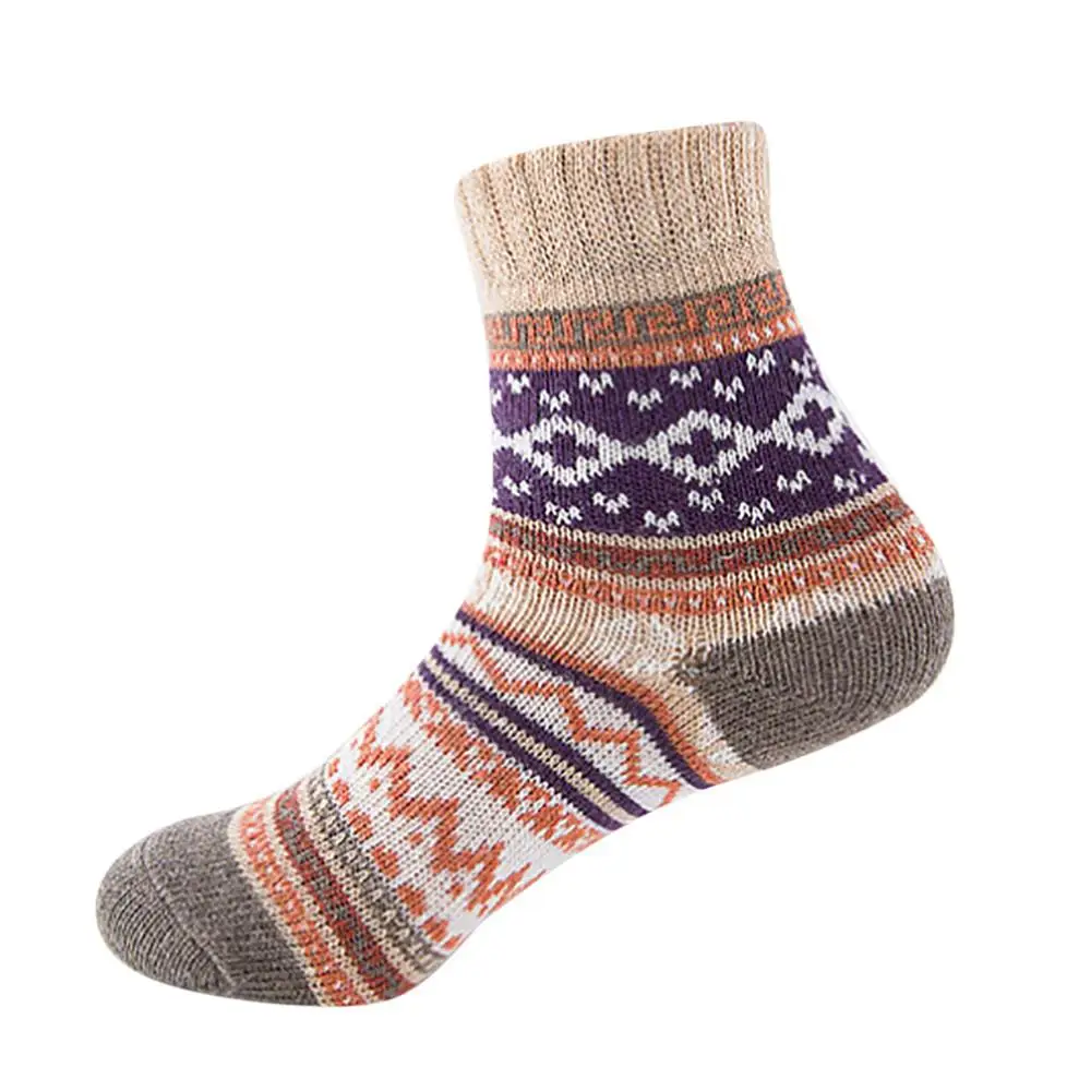 Женские зимние носки, женские винтажные зимние мягкие теплые толстые вязаные шерстяные носки, удобные носки с геометрическим принтом Mujer Invierno 10 - Цвет: KH