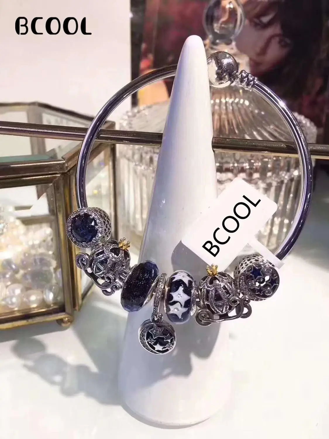 

100%925 Sterling Silver Original Copy 1:1 Fashionable Silver Star Bracelet Crystal Beads Fine Bracelet Jewelry Suitable For Gift