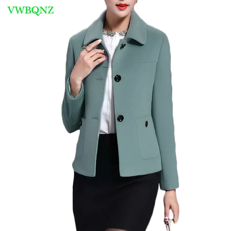 Большие размеры, Женская куртка, пальто, Осень-зима, новинка, корейское Короткое шерстяное пальто, женское тонкое высококачественное розовое красное шерстяное пальто, 4XL A298 - Цвет: Mint Green