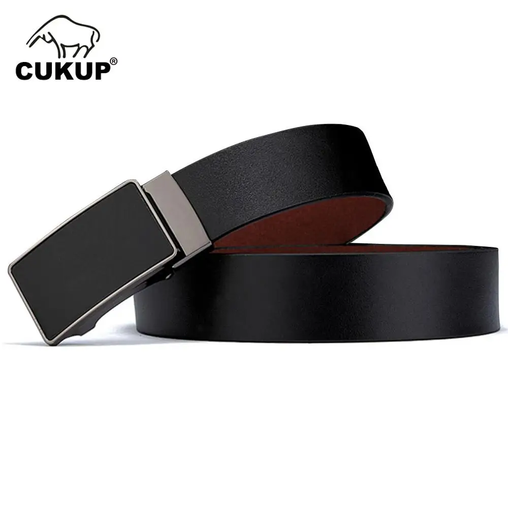 CUKUP 2022 New Designer Smooth Genuine Leather Belts Automatic Buckle Metal Dress Belt Accessories Men Colours Optional NCK431