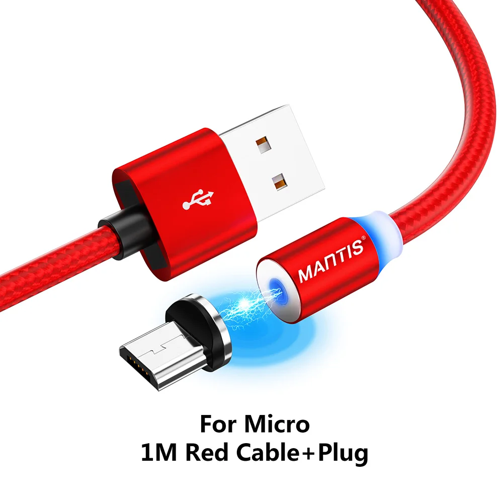 Магнитный Micro USB кабель MANTIS для iPhone samsung type-c зарядная зарядка магнит Зарядное устройство USB type C кабели для мобильных телефонов - Цвет: RedMicro