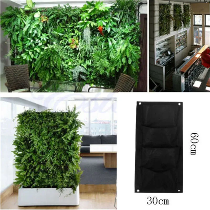 

New 4 Pocket Vertical Greening Hang Wall Garden Seedling Plant Grow Bag Planter