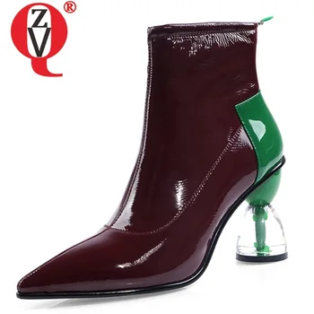 

ZVQ woman shoes 2019 autumn new fashion sexy mixed colors handmade genuine leather ankle boots outside super high heels shoes