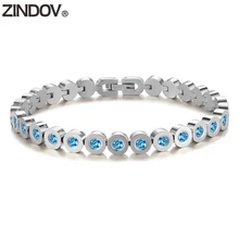 ZINDOV синий CZ женские браслеты из нержавеющей стали модные ювелирные изделия Теннисный браслет женский лучший подарок на день рождения Браслеты розовое золото