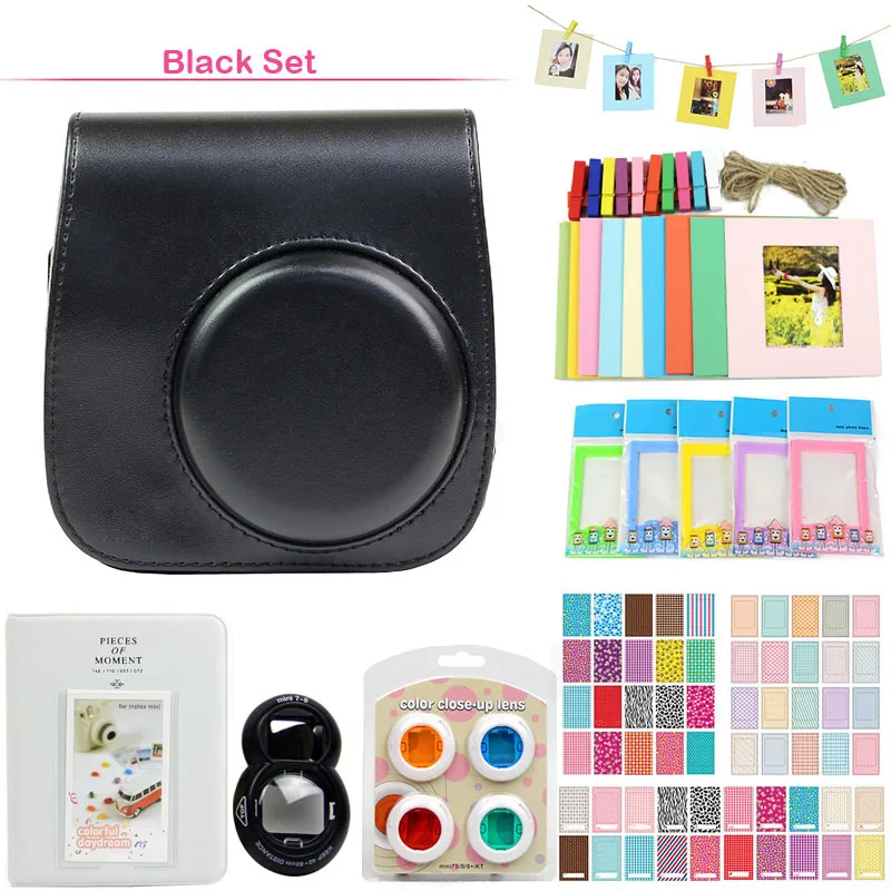 Black Set Fujifilm Instax Mini фотокамера моментальной печати аксессуары комплект с Чехол/альбом/Фильтры/фоторамки/наклейки fr Instax Mini 9 8 - Цвет: Black Set