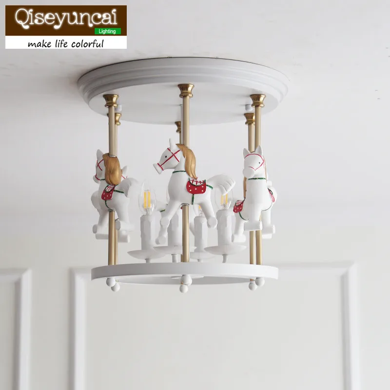 

Qiseyuncai American carousel iron children's room ceiling lamp boy girl princess bedroom creative lighting free shipping