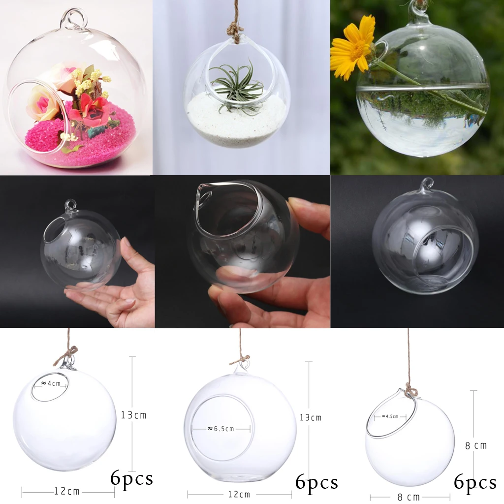 

6x Rope Hanging Glass Ai Plant Vase Succulent Pot Terrarium Bottle Holder for Home Cafe Coffee Shop Mall Decoration
