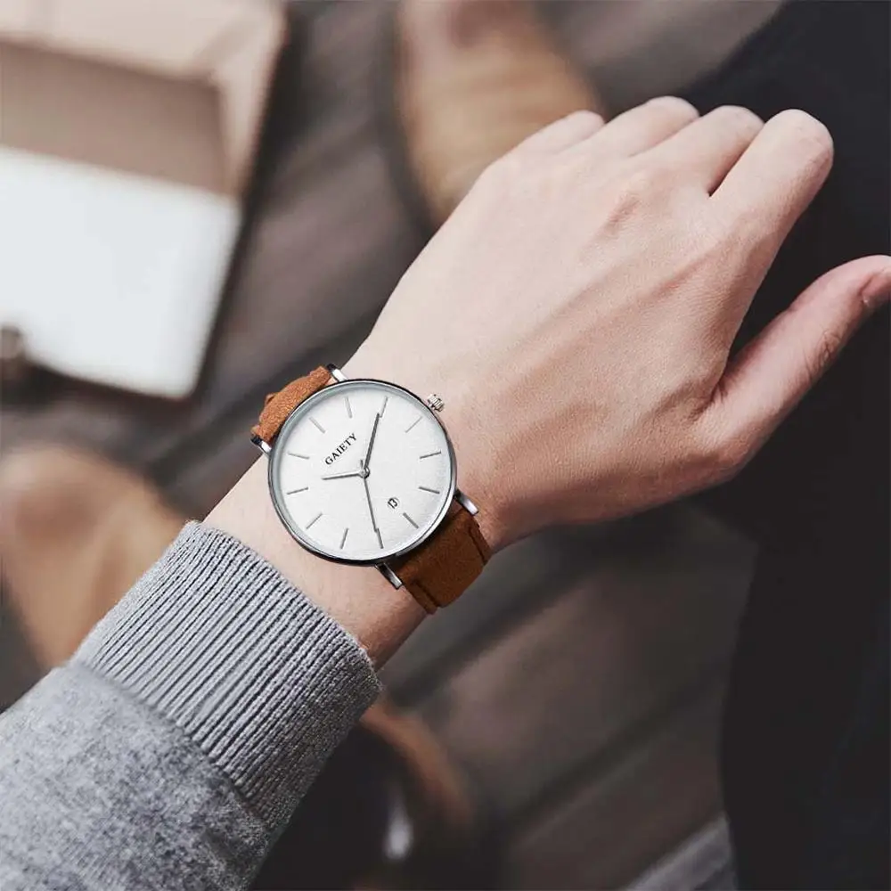 Простые повседневные кожаные мужские часы с ремешком, модные часы 2019, новые часы с круглым циферблатом 12, часы montre homme