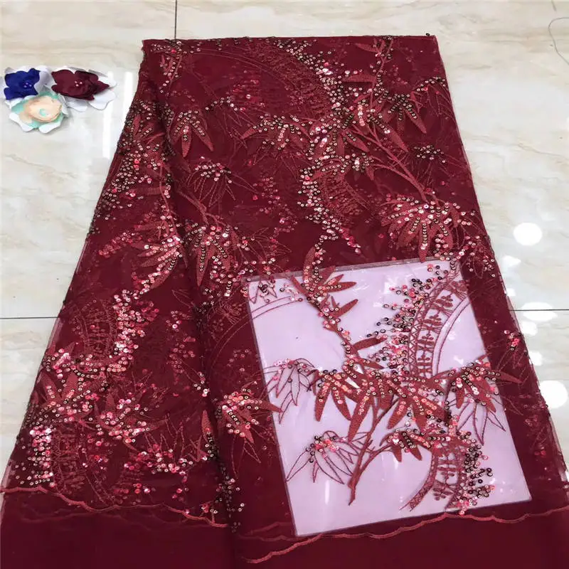 Red African Lace Fabric 2019 Embroidered Nigerian Laces High Quality French Tulle With Sequins L9166 | Дом и сад