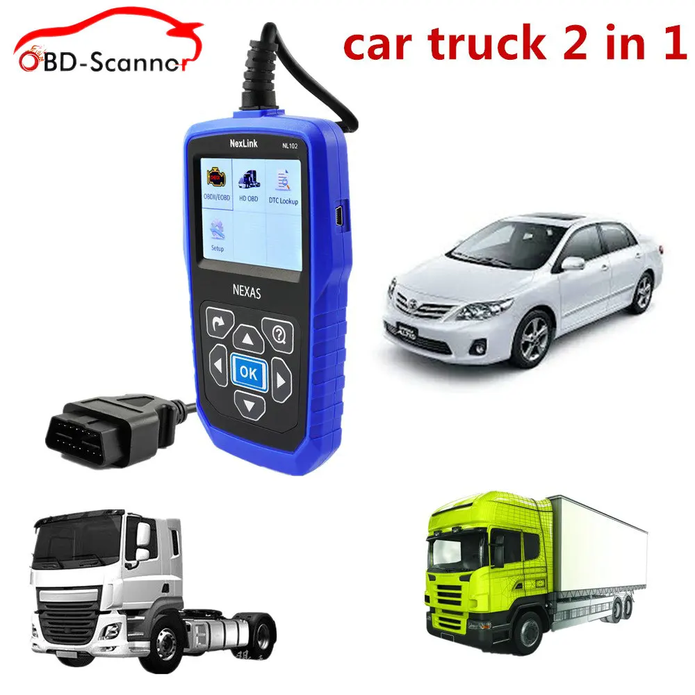 Цена за Nexlink NL102 OBD2 Дизель грузовик диагностический сканер универсальный автомобиль тяжелый грузовик 2 в 1 OBD2 EOBD диагностический инструмент авто сканер Цена за Nexlink NL102 OBD2 Дизель грузовик диагностический сканер универсальный автомобиль тяжелый грузовик 2 в 1 OBD2 EOBD диагностический инструмент авто сканер