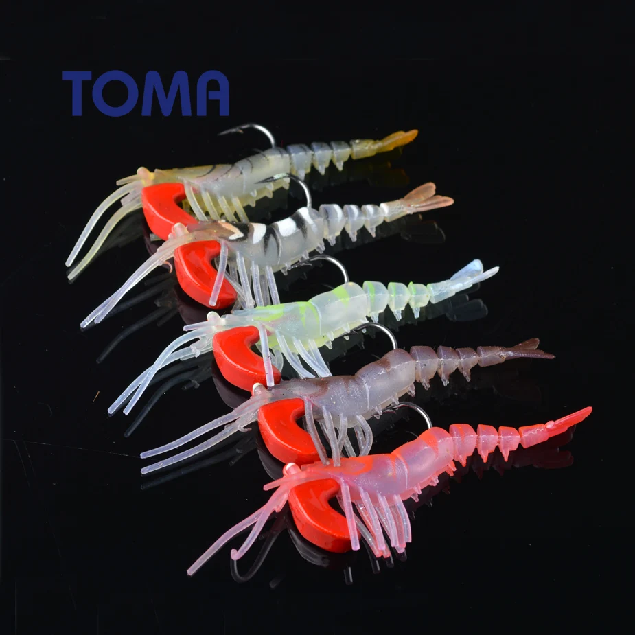 

TOMA 5PCS/Lot JIG Head Soft Bait Shrimp Fishing Lures 5cm 7cm 10cm TPE Simulation Artificial Bait Boat Fishing Bass Lure