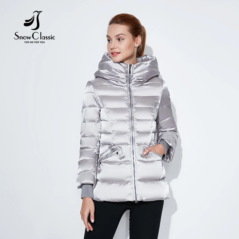 SnowClassic 2018 winter short jacket Fashionable women thick Coat Warm Jackets Hood Adjustable Waist solid font