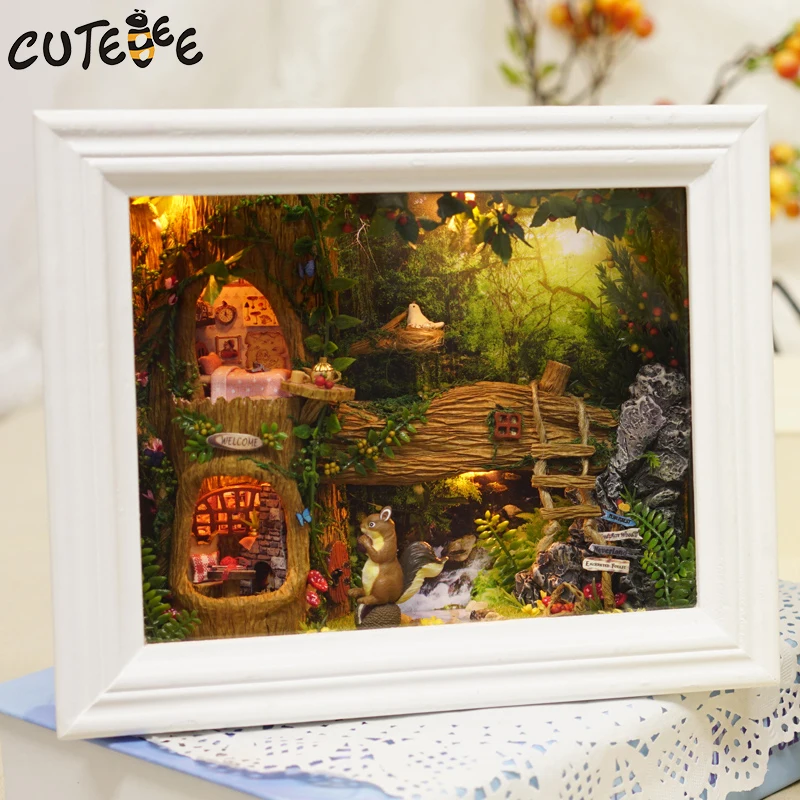 

CUTEBEE Doll House Miniature DIY Dollhouse With Furnitures Wooden House  Toys For Children Birthday Gift Nuts Station W006