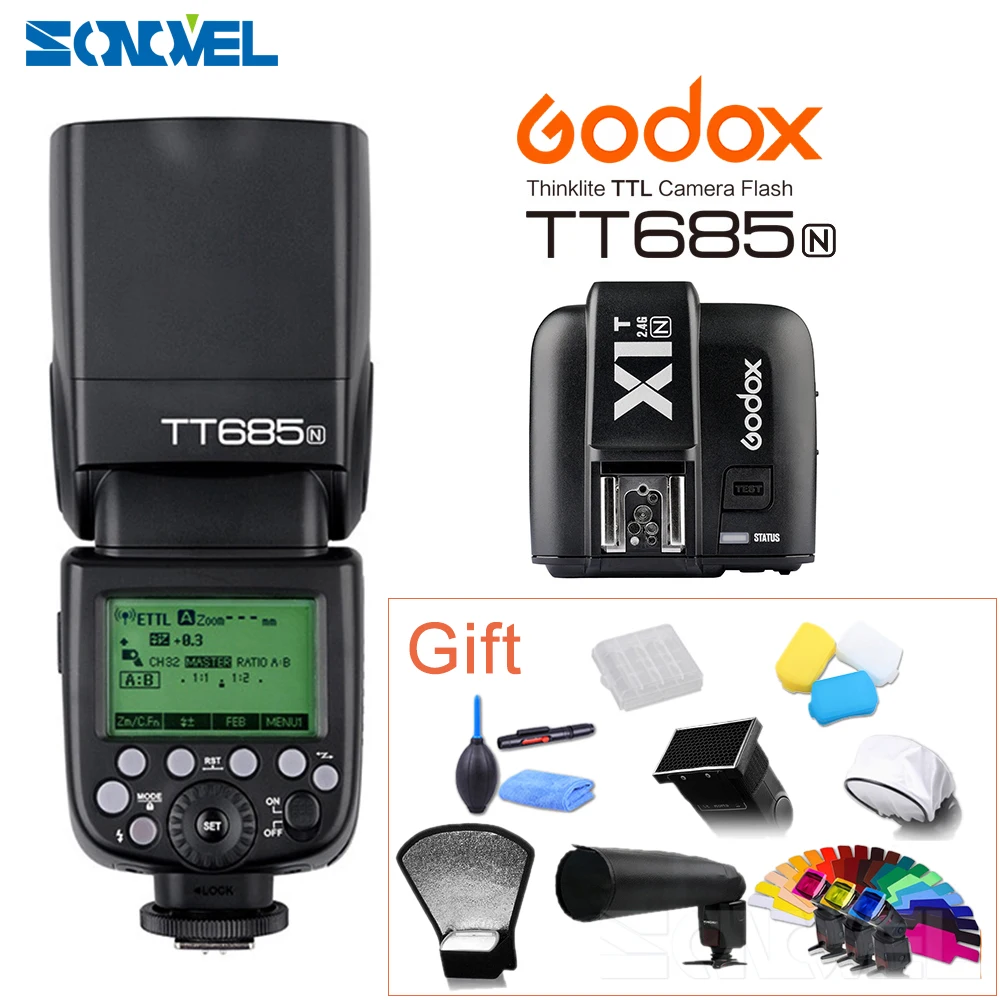 Беспроводная вспышка Godox TT685N 2 4G HSS i TTL GN60 + триггер X1T N для Nikon D800 D700 D7100 D7000 D5200 D5100 D70S