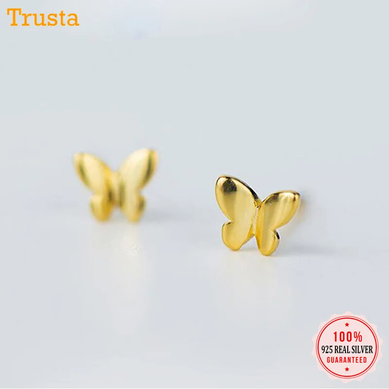 

Trusta 100% 925 Sterling Silver Jewelry Fashion Cute Tiny 5mmX4mm Gold Butterfly Stud Earrings Gift For Girls Kids Lady DS180