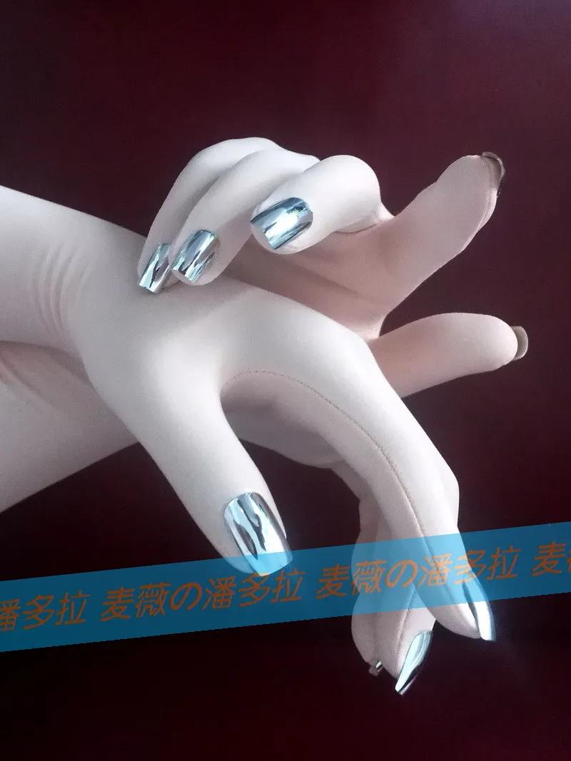 

Sexy Lycra Spandex Silver Nails With Kigurum Zentai Gloves Fetish Unisex Crossdresser Costumes Gloves
