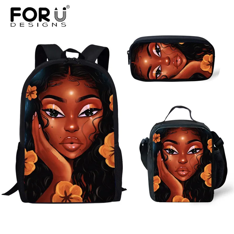 

FORUDESIGNS High School Bags African Black Girls Hairstyle Scool Bag For Girl Cute School Bags Backpack Child Cool School Bag