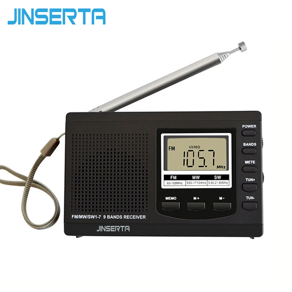 JINSERTA Portable Mini Radios FM/MW/SW with Antenna Digital Alarm Clock FM Radio Receiver Digital Portable fm receiver clock