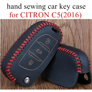 

Only Red factory promoted for CITRON C5(2016) Car Keys Cover Protection Case Key Genuine Leather car styling Hand Sewing