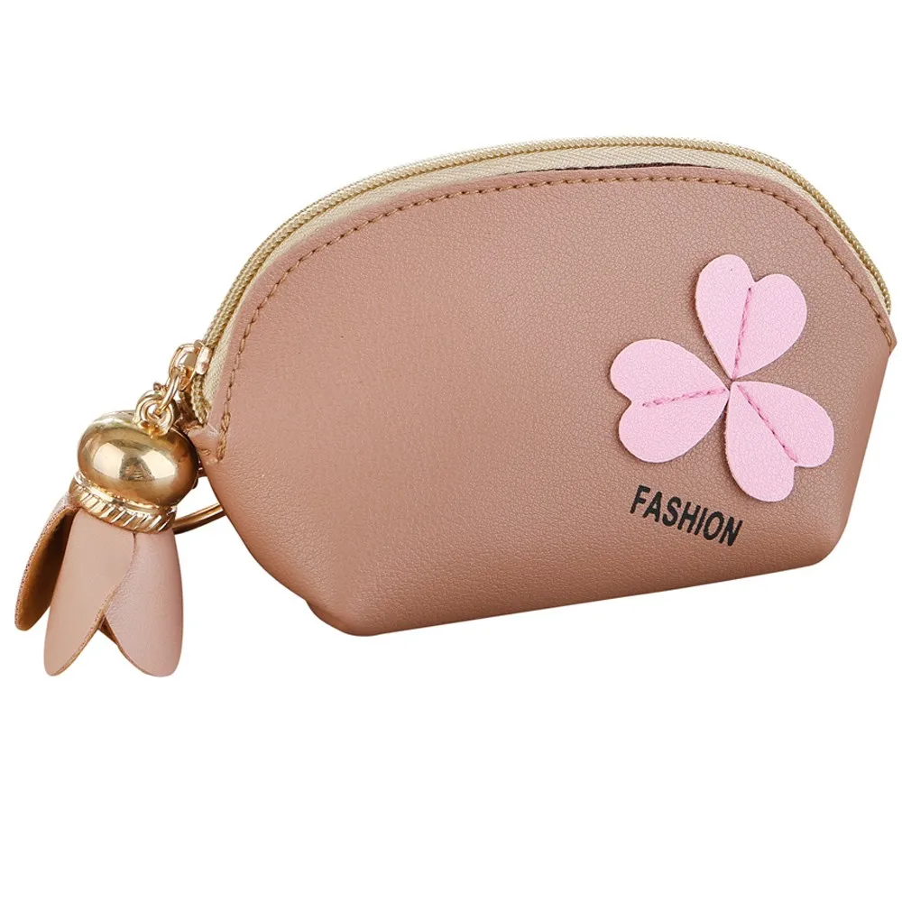 Мини-кошелек с цветочным узором на молнии, сумка для визитных карточек, сумка для переноски, женские кошельки, кошелек Carteira Feminina, простая Компактная сумка d - Цвет: Розовый