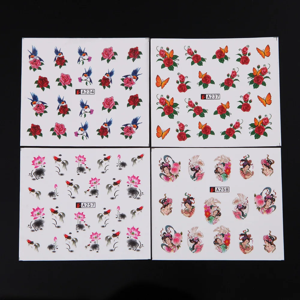 50 листов набор налеек для ногтей Смешанная Бабочка цветочный узор бумага для маникюра наконечник дизайн ногтей набор для укладки DIY маникюр с использованием водяных знаков украшения