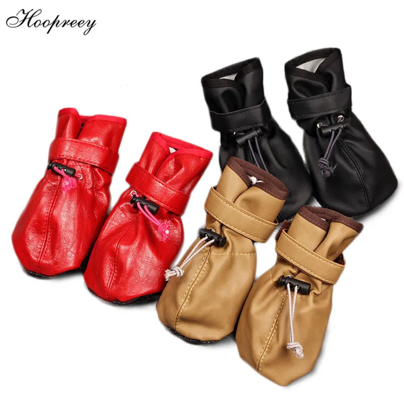 Leather Pet Dog Shoes Waterproof 4Pcs/Set Big Dog's Boots Cotton Anti