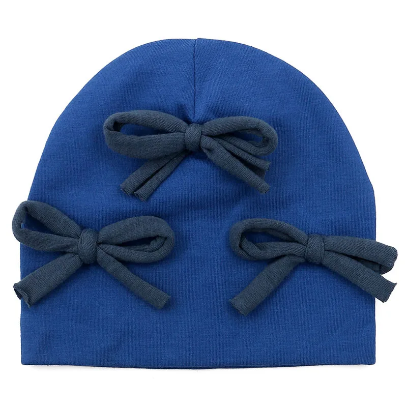 GZhilovingL New Cute Baby Cotton Bow Hat Beanies For Infant Girls Boys Kids Winter Soft Solid Newborn Baby Hair Accessories - Цвет: blue