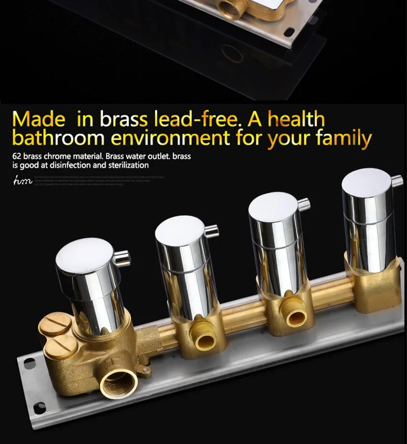 hm LED Rain Shower Set with 2 Lights with Handshower Body Jet Massage Thermostatic Mixer Bathroom Ceiling (18)