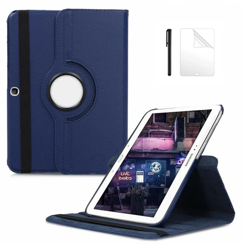 

360 Degree Rotating Flip PU Leather Case For Samsung Galaxy Tab 3 10.1 inch P5200 P5220 P5210 GT-P5200 Tab3 10.1 Case+Film+Pen
