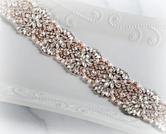 JLZXSY розовое золото жемчуг бисером кристалл горного хрусталя Стразы Цветочный стиль свадебный пояс свадебные пояса(18*1,96 дюймов