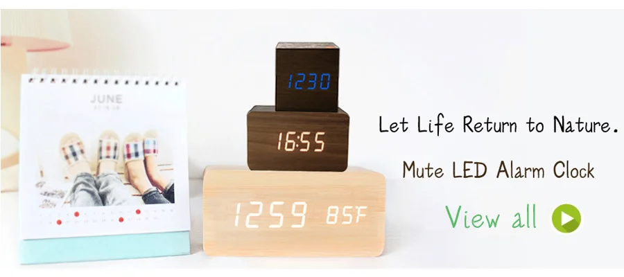 Mini Cube Wooden Clock Voice Control Electronic Table Clock LED Digital Desk Watch Nixie Radio For Children Bedside Alarm Clock