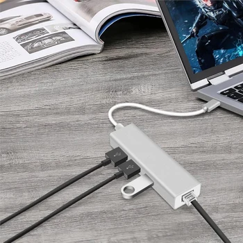 

3 Ports Type-c to RJ45+USB 3.0 Network Adapter Ethernet Gigabit Hub 1000Mbps Home Office USB Converter