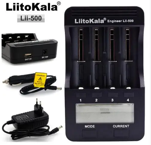 Liitokala lii500 lcd 3,7 V/1,2 V AA/AAA18650/26650/16340 зарядное устройство с экраном+ 12V2A адаптер lii-500 5V1A