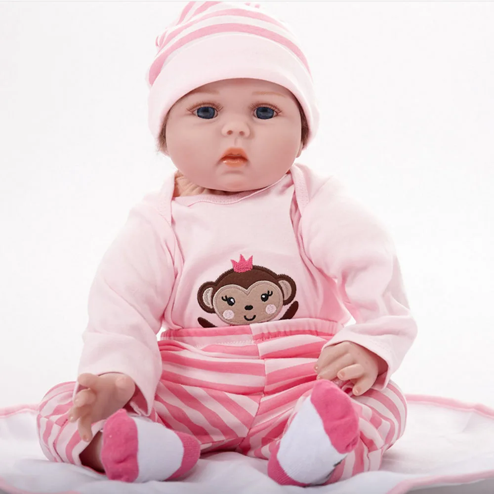 

22 inches Realistic Reborn Girl Doll Soft Silicone Cute Newborn Baby with Cloth Body Toy for Kids Birthday Christmas Gift
