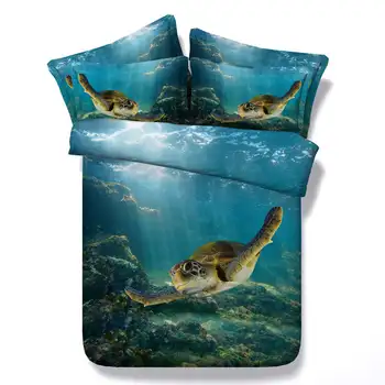 

3d printing comforter bedding sets bedspreads coverlet duvet covers twin full queen king size woven Tortoise Seaworld blue color