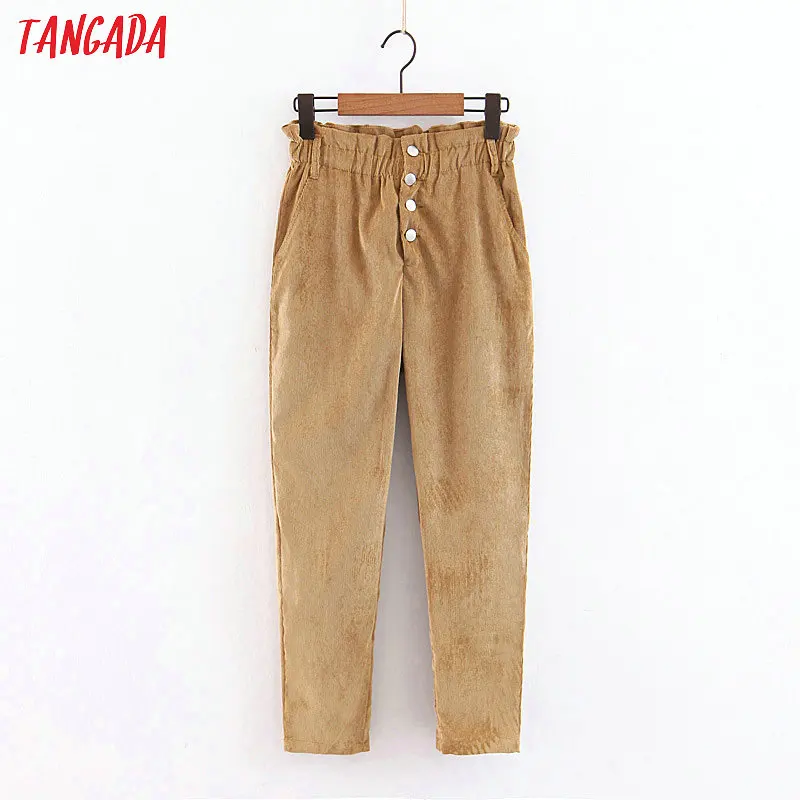 Acheter Tangada femmes vintage taille haute velours côtelé pantalon pantalon bouton poche pantalon décontracté mode femme harem pantalon QB86