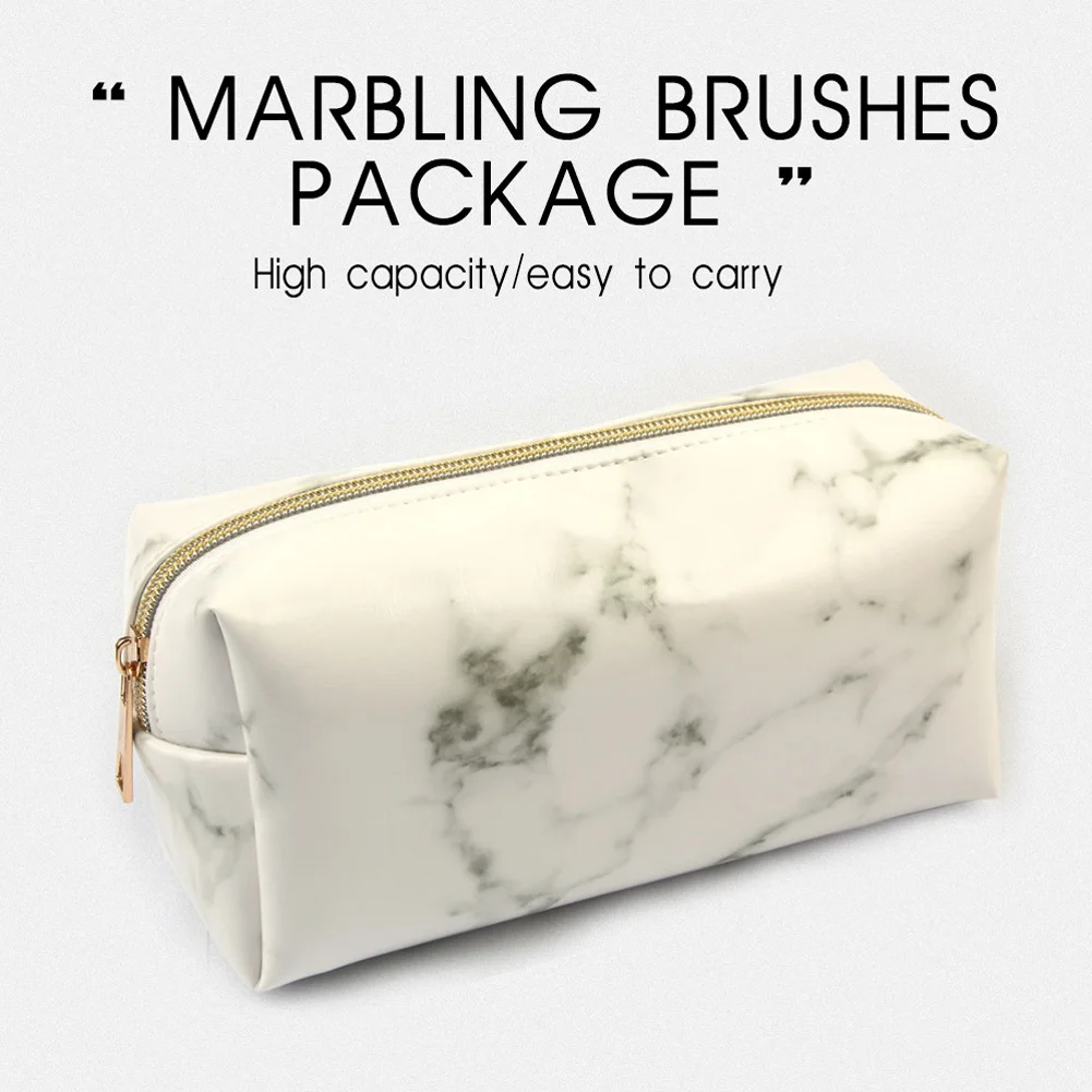 

Large Capacity Zipper Portable PU Leather Durable Practical Fashion Makeup Bag Travel Cosmetics Case Storage Marbling Multi Use