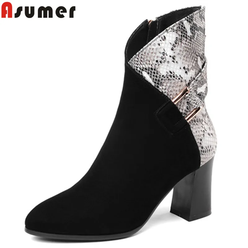 

ASUMER 2020 hot sale autumn winter boots round toe zip fashion genuine leather boots buckle mixed colors ankle boots for women