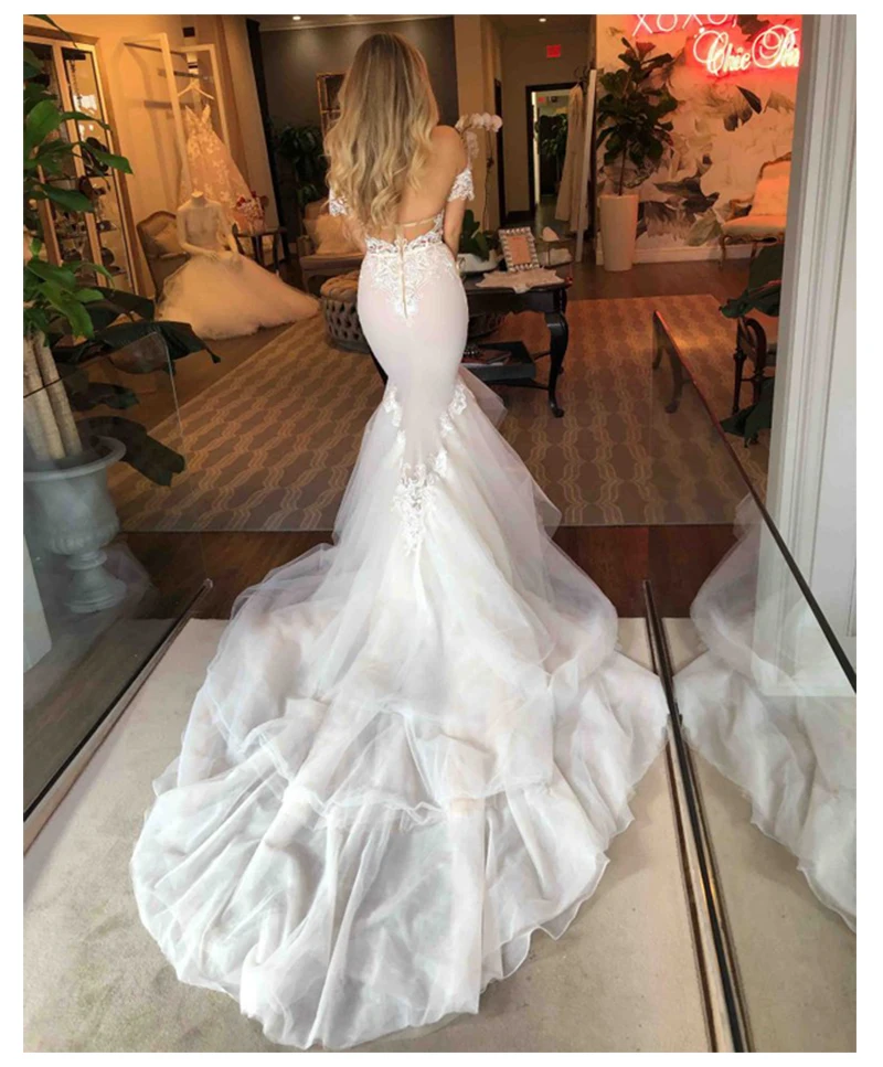 US $131.09 Sexy Mermaid Lace Wedding Dress 2020 Beach Bride Dress Off The Shoulder Informal Modest Boho Wedding Gowns Backless