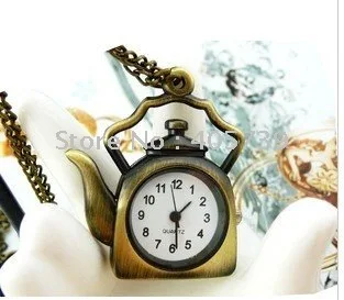 Новое поступление чайник кулон модное ожерелье Кварцевые часы винтажная бронзовая цепь ювелирные карманные часы 12 шт/партия