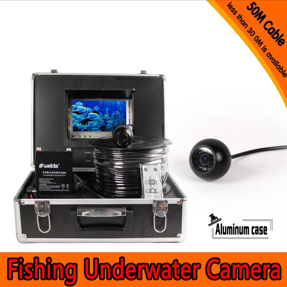 Dome Shape Underwater Fishing Camera Kit with 50Meters Depth Cable & 7Inch TFT LCD Monitor with OSD Menu & Hard Plastics Case