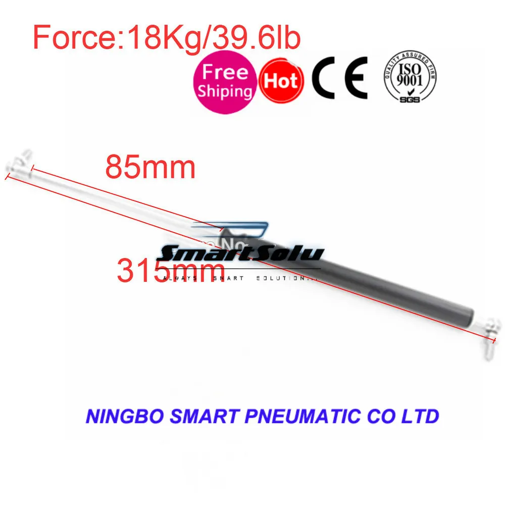 

free shipping Gas Spring 18Kg / 39.6lb Force 85mm Stroke Hood Lift Support for Funiture Door 315mm Central Distance Gas Springs