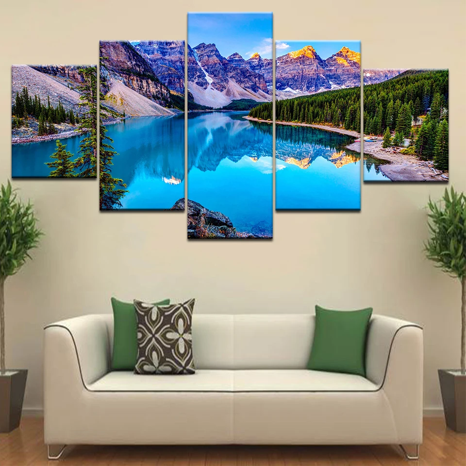 Wall Art Decor Poster Painting On Canvas Print Pictures 5 Pieces Moraine Lake
