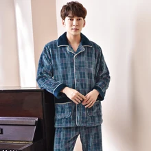 Зимняя мужская утолщенная Коралловая флисовая Фланелевая пижама клетчатая размера плюс M, L, XL, XXL, XXXL