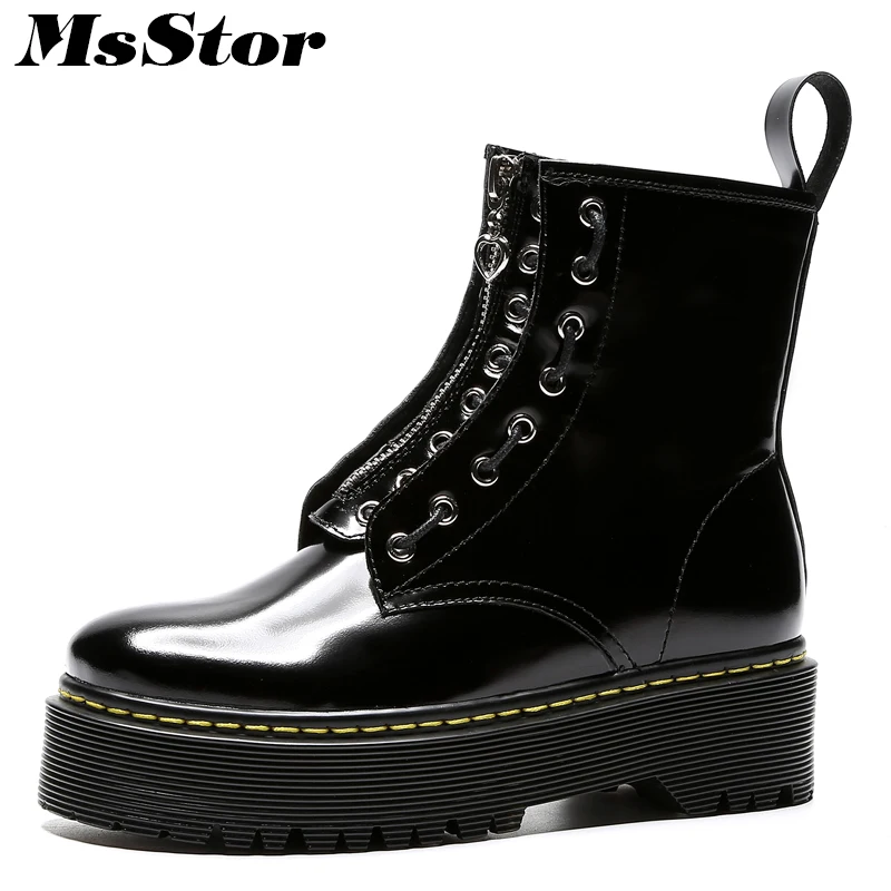 

Msstor Women Boots Fashion Thick Bottom Lace Up Ankle Boots Women Shoes Elegant Platform Cross-tied Black Boots Shoes For Girl